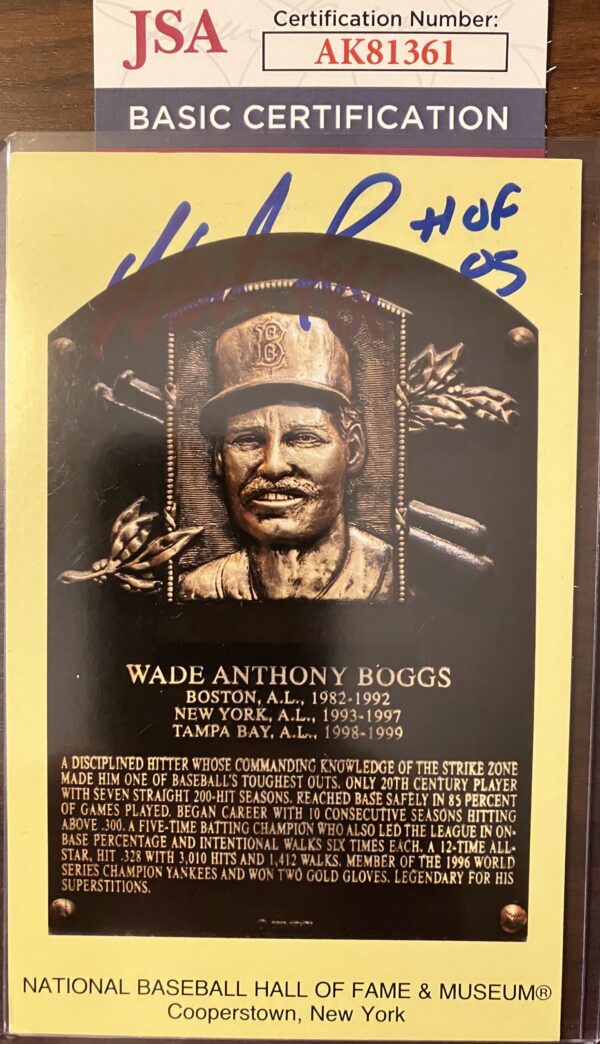 Wade Boggs Autographed Hall of Fame Postcard