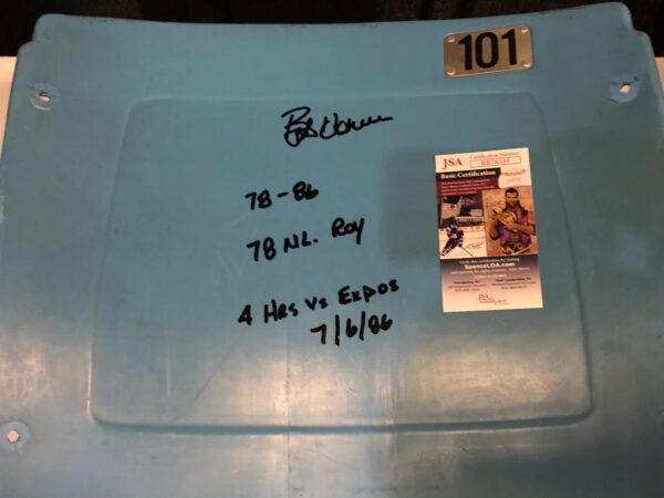 Bob Horner Autographed Fulton County Stadium Seat Back with Inscriptions
