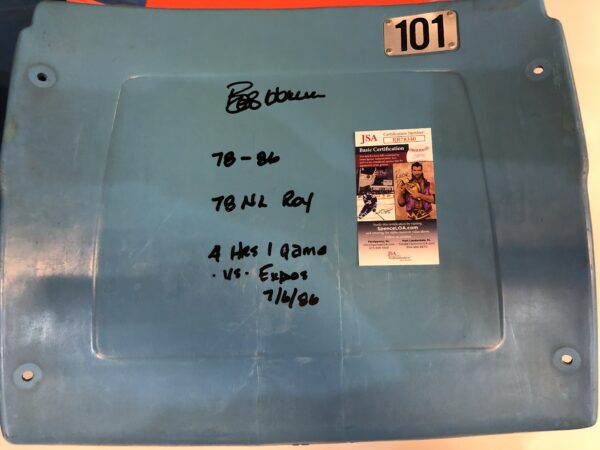 Bob Horner Autographed Fulton County Stadium Seat Back with Inscriptions - Image 3