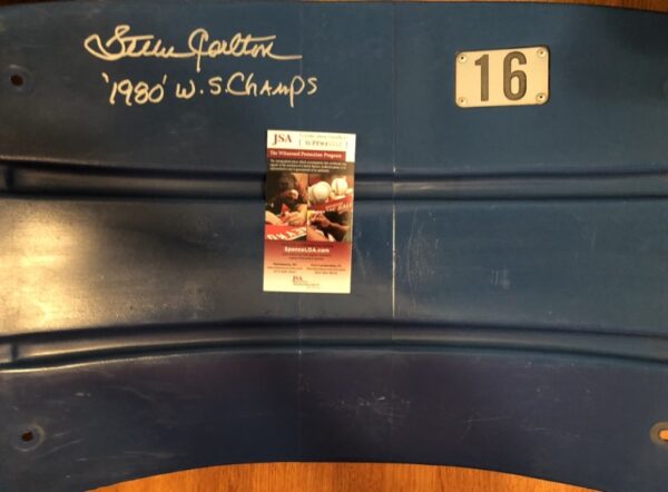 Steve Carlton Autographed Veterans Stadium Seat Back with Inscription