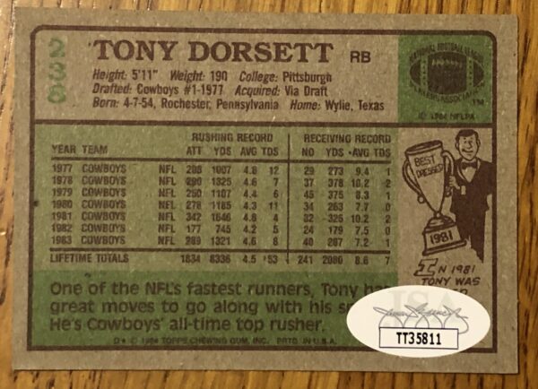 Tony Dorsett Autographed 1984 Topps Football Card - Image 2