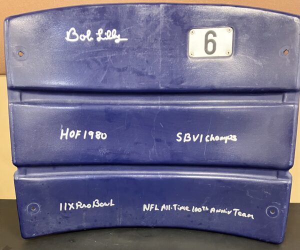 Bob Lilly Autographed Texas Stadium "Stat" Seat Back with Inscriptions