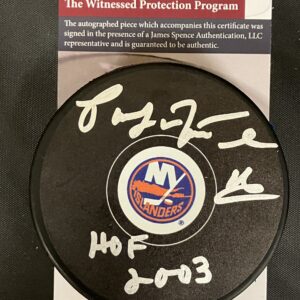 Pat LaFontaine Autographed NY Islanders Hockey Puck with Inscription