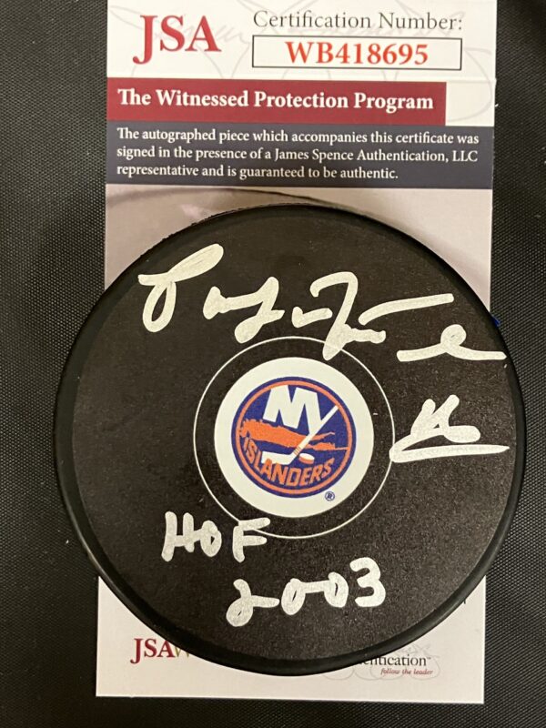Pat LaFontaine Autographed NY Islanders Hockey Puck with Inscription