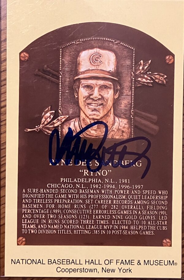 Ryne Sandberg Autographed HOF Postcard