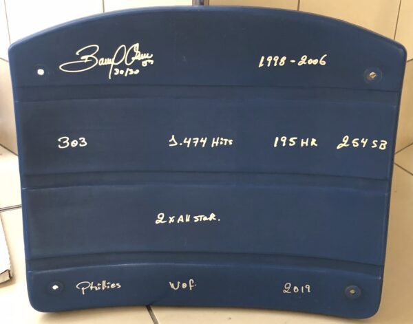 Bobby Abreu Autographed Veterans Stadium "Stat" Seat Back with 7 Inscriptions