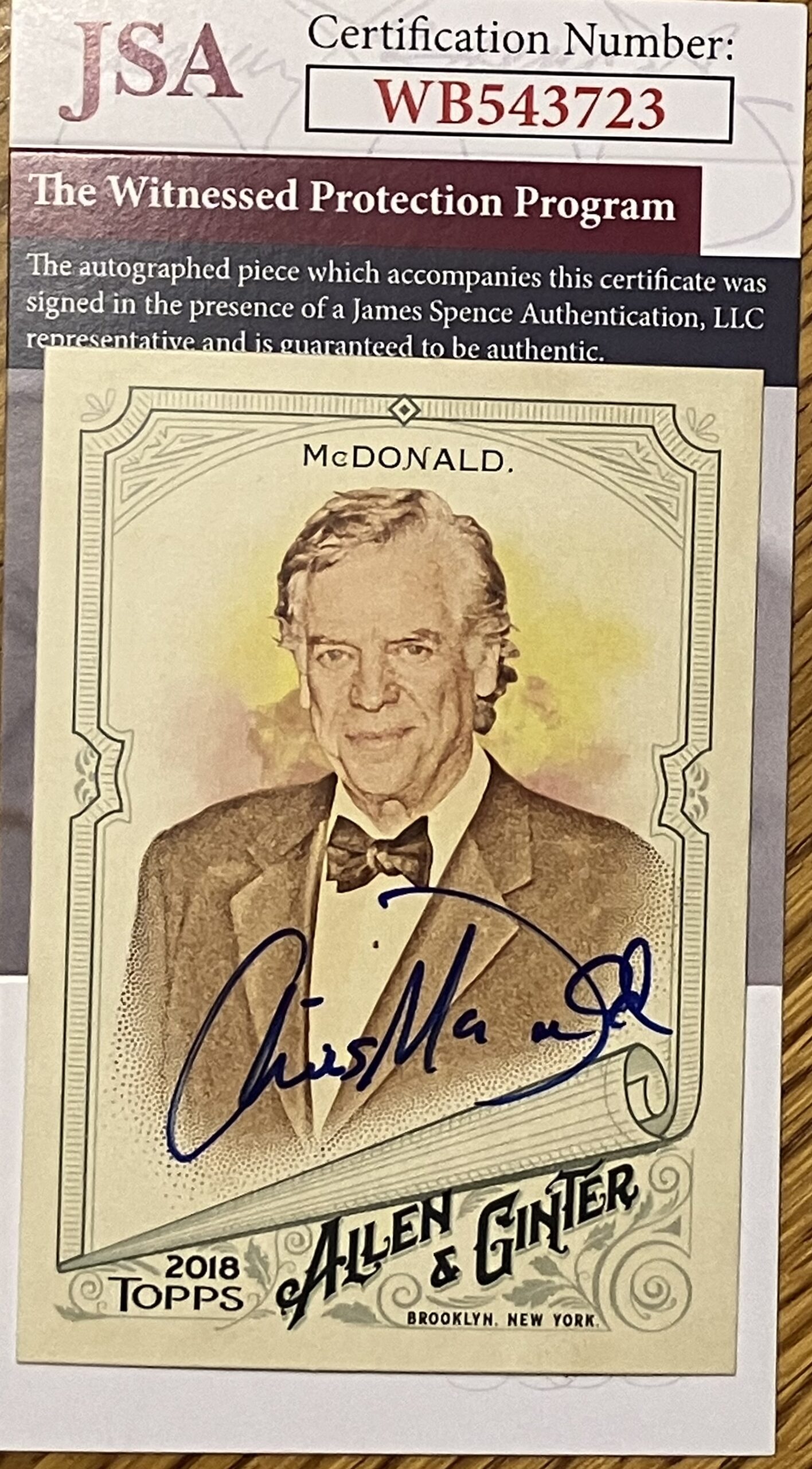 Christopher McDonald Autographed 2018 Topps Allen & Ginter Trading Card