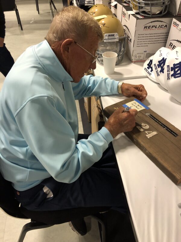 Lou Holtz Autographed Notre Dame Stadium Wooden Seat with Inscription - Image 2