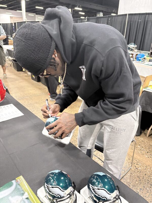 AJ Brown Autographed Philadelphia Eagles SB LIX Champions Mini Helmet - Image 2