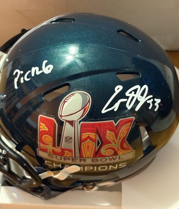 Cooper DeJean Autographed Philadelphia Eagles SB LIX Champions Mini Helmet with Inscription