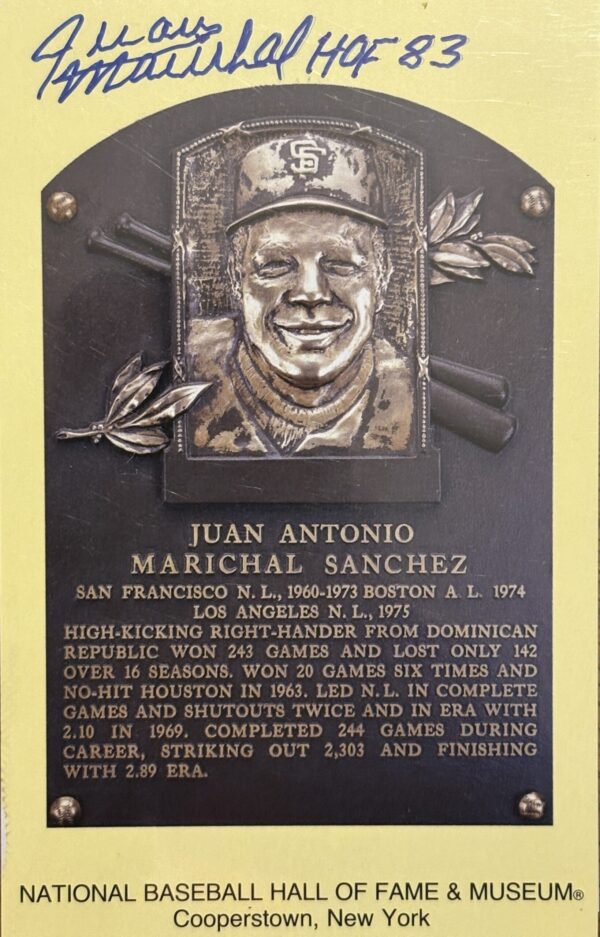 Juan Marichal Autographed Hall of Fame Postcard with Inscription