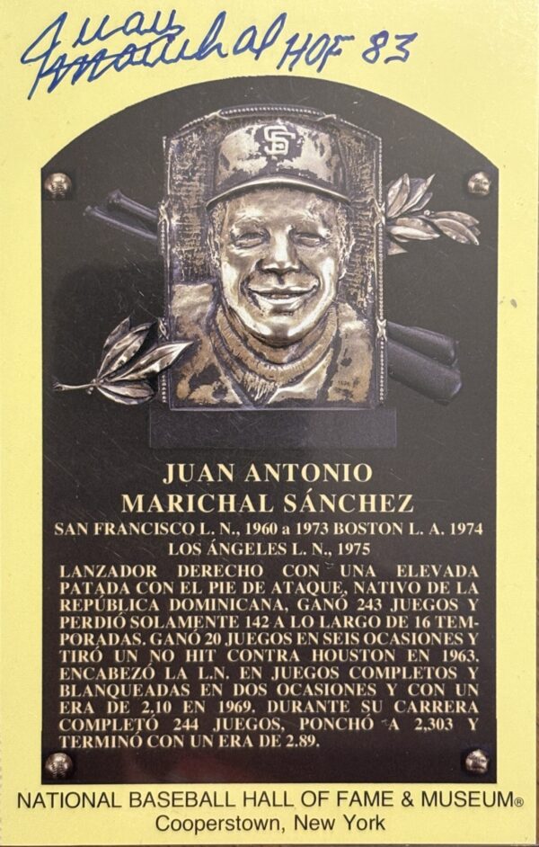 Juan Marichal Autographed Hall of Fame Postcard (Spanish Version) with Inscription