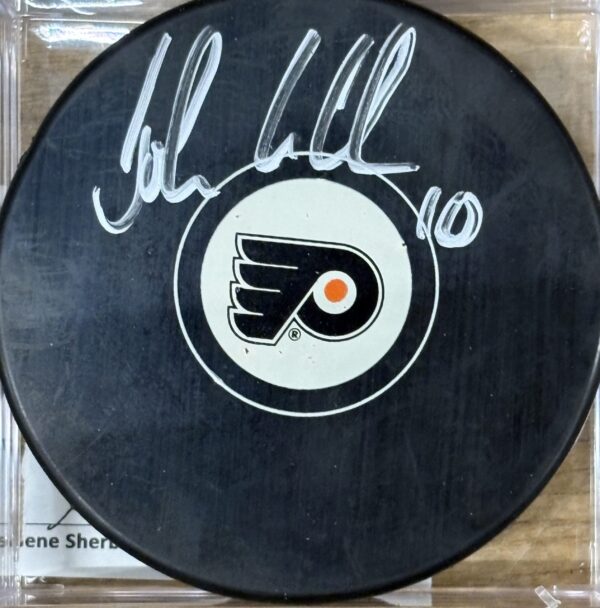 John LeClair Autographed Philadelphia Flyers Hockey Puck
